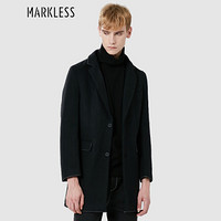 MARKLESS 毛呢大衣男2019冬季新品保暖中长款风衣英伦复古可拆卸连帽外套WTA9177M黑色 175/92（L）