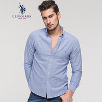 U.S. POLO ASSN. 男士纯棉修身长袖衬衫春款 蓝色条纹 185/100A