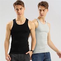 佐丹奴(Giordano) 内衣背心 两件装全棉百搭U领修身男士背心01242012 61中花灰/标志黑色 小码(165/92A)