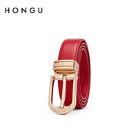 红谷女士皮带牛皮针扣细腰带女休闲时尚简约百搭装饰牛仔裤带女 H2622240深红