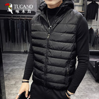 啄木鸟（TUCANO）马甲男2019冬季新款时尚连帽保暖无袖背心加大码棉衣男装外套 黑色 2XL