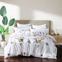 迎馨 套件家纺 全棉四件套简约斜纹纯棉床单枕套被罩被套 适用1.5/1.8米床 粉色恋人