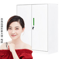奈高NG文件柜办公柜矮柜钢制铁皮柜资料档案储物柜拆装薄边对开门纯白绿色拉手cb1090
