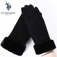 U.S.POLO ASSN.手套女冬秋冬季保暖防风防寒户外骑行摩托车开车滑雪分指加厚绒触屏女士手套 5094023110 黑色