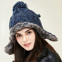 兰诗雨雷锋帽子女冬季滑雪帽户外保暖防寒帽骑车护耳帽M0352 藏蓝色