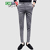 卡帝乐鳄鱼（CARTELO）西裤 男士条纹修身韩版时尚休闲西装长裤子A450-K6588灰色32