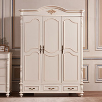 A家家具 衣柜 美式推拉门三门大衣柜 简约欧式白色板式柜子卧室衣橱 三门衣柜 XM103