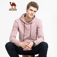 骆驼（CAMEL）男装 青年长袖修身套头连帽字母休闲卫衣男D8Q203547粉色_S