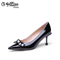 金利来（goldlion）女鞋尖头浅口单蝴蝶结扣饰工作细高跟鞋62091001701P-黑色-38码