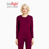 INTERIGHT 女士棉毛衫薄款秋衣秋裤打底全棉保暖内衣套装 酒红 170/100(XL)