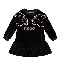 KENZO KIDS  高田贤三 奢侈品童装 19秋冬新款 女童黑色混纺虎头图案标志连衣裙 KP30288 04 8A/8岁/128cm