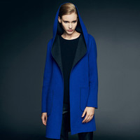 瑞比卡(Marc Rebecca)双面羊毛呢大衣外套连帽中长款 45504B 宝蓝色 S