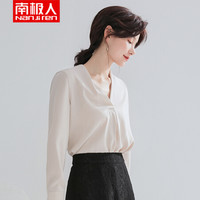 南极人 Nan ji ren 极简设计V领纯色衬衫女2019秋装新款韩版长袖宽松休闲雪纺衬衣女 杏色 L
