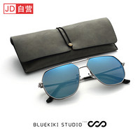 蓝其（Bluekiki)偏光太阳镜男款墨镜经典蛤蟆镜司机驾驶镜眼镜男 7061银框冰蓝片