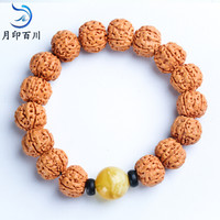 月印百川 金刚菩提佛珠手串 五瓣双龙纹满肉搭配蜜蜡珠单圈手链