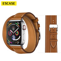 ESCASE 苹果手表表带 iwatch小牛皮手表表带 适用apple watch4 iwatch1/2/3代真皮表带 42/44mm棕色