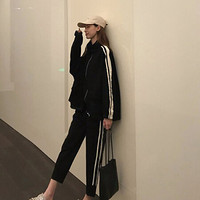 MAX WAY 女装  2019年秋冬新款孕妇装运动宽松外套托腹裤两件套套装QDmw0572 黑色 XL