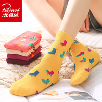 北极绒 超萌卡通圣诞袜 女士袜子女中筒兔羊毛袜秋冬保暖睡眠袜螺纹口休闲运动女袜 5双装 均码