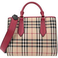 BURBERRY 博柏利 Horseferry系列 女士手提托特包 40428351 蜂蜜色缤纷红色格纹