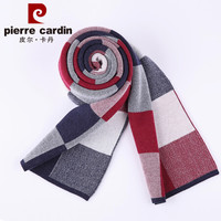 皮尔卡丹(PIERRE CARDIN)羊毛围巾男士秋冬季加厚针织格子加长款保暖百搭韩版围脖 E22TM5C13 酒红