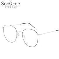 SooGree防蓝光眼镜男女光学镜架近视眼镜框复古简约圆框G3551银框画黑