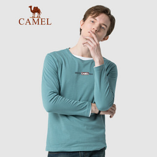 骆驼（CAMEL）男装 2019秋季新款长袖t恤男圆领印花韩版休闲上衣打底衫男潮 D9A374360 浅绿_M