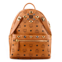 MCM 女士铆钉装饰棕色小号双肩背包  MMK6SVE80CO001