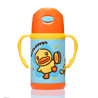 B.DUCK小黄鸭儿童保温杯不锈钢真空双柄软胶吸管杯保温水杯水壶300ml（橙色）7965