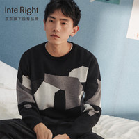 INTERIGHT 针织衫男潮牌 秋季新款保暖撞色提花打底上衣黑色圆领毛衣 MS837407 黑色 黑色 1