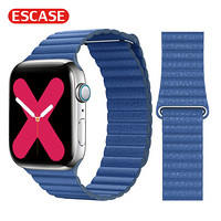 ESCASE Apple Watch Series 5表带苹果智能手表1/2/3/4/5代通用男女情侣时尚款皮纹款38/40mm S05午夜蓝