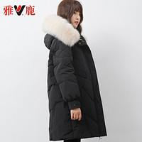 yaloo/雅鹿 YU51U8830 羽绒服女中长款2019冬新款韩版修身狐狸毛领外套加厚保暖 黑色 M