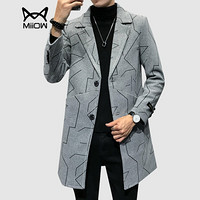 猫人（MiiOW）毛呢大衣 男士潮流韩版中长款呢子风衣外套302B-1-F1965灰色L