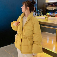 MAX WAY 女装 2019年秋冬新款短款外套修身棉服超火宽松棉衣QDmw0757 黄色 XL