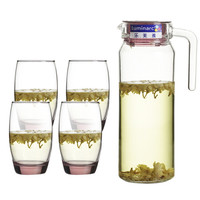 乐美雅（Luminarc）无铅玻璃凝彩杯壶套装 1.1L冷水壶 鹿特丹壶凝彩水具 5件套（冰粉）J0334