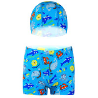 宜肤儿童泳衣男童平角泳裤游泳衣带帽套装 1508浅蓝 M