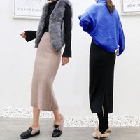 BANDALY 针织半身裙女2019秋冬季女装新款中长款高腰加厚一步裙开衩包臀裙 HCYYY726 黑色 均码