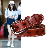 斯提亚(STIYA)皮带女士韩版装饰简约百搭牛皮腰带女时尚针扣细腰裤带免打孔 891S081004红棕色
