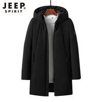 吉普 JEEP 棉服男士冬季新款纯色百搭中长款加厚带帽保暖外套 DF01 黑色 3XL