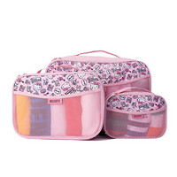 日本凯蒂猫（Hello Kitty）卡通衣物收纳袋收纳包三件套 行李箱整理袋出差旅行便携透气可视可手提 粉色