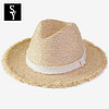 奢野（Sheye）CM030 户外遮阳帽女士沙滩防晒拉菲平沿草帽巴拿马帽 自然色