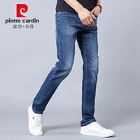 皮尔卡丹（pierre cardin）203810-0800 牛仔裤男 水洗磨白时尚直筒商务休闲微弹舒适男装 蓝色 34码/2.70尺