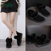 卡帝乐鳄鱼 CARTELO 雪地靴女时尚加绒加厚棉鞋厚底短筒百搭防滑女靴潮 KDLQW-9002 黑色 36/230(1.5)