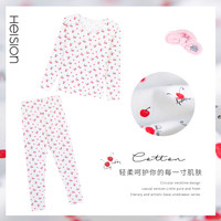 海之宁秋衣秋裤女士纯棉套装无痕圆领学生保暖内衣可爱修身薄款打底棉毛衫秋天冬季保温樱桃白 L