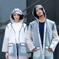 BANLVXING 伴侣行 时尚旅行透明男女款便携成人徒步雨衣外套潮牌长款全身防暴雨雨披 BL9153 白色黑边XL码
