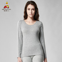 稻草人女士保暖内衣上衣春秋冬季贴身薄款单件秋衣线衣棉质打底棉毛衫AH751W9 雪松灰 XL