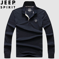 吉普 JEEP 2019秋冬季新款男士休闲套头翻领POLO衫中青年商务舒适打底衫上衣男 PA1906 蓝色 XL