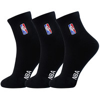 NBA袜子男士休闲运动篮球棉袜男袜 精梳棉绣花训练袜3双装 吸湿吸汗橡筋防滑 黑色 均码