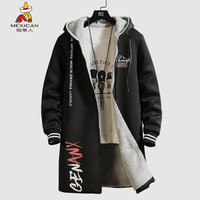 稻草人(MEXICAN)风衣男中长款2019秋冬新款男士加绒加厚连帽夹克休闲时尚青少年韩版修身男装外套 黑色 L