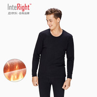 INTERIGHT加绒加厚保暖内衣 男士圆领保暖套装秋衣秋裤男冬季内衣 黑色 XXXL