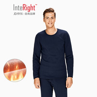 INTERIGHT加绒加厚保暖内衣 男士圆领保暖套装秋衣秋裤男冬季内衣 藏青 XXL
